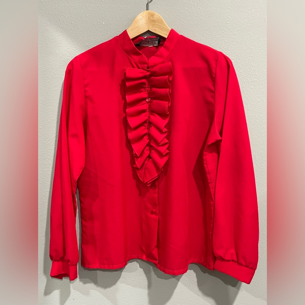 VVintage Cottagecore Prarie Ruffle Romantic Feminine Red Blouse